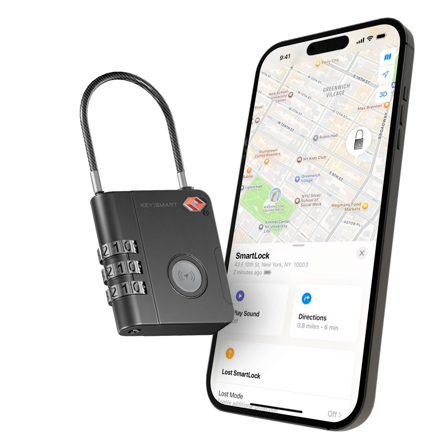 KeySmart® SmartLock Tracking Luggage Lock, Black
