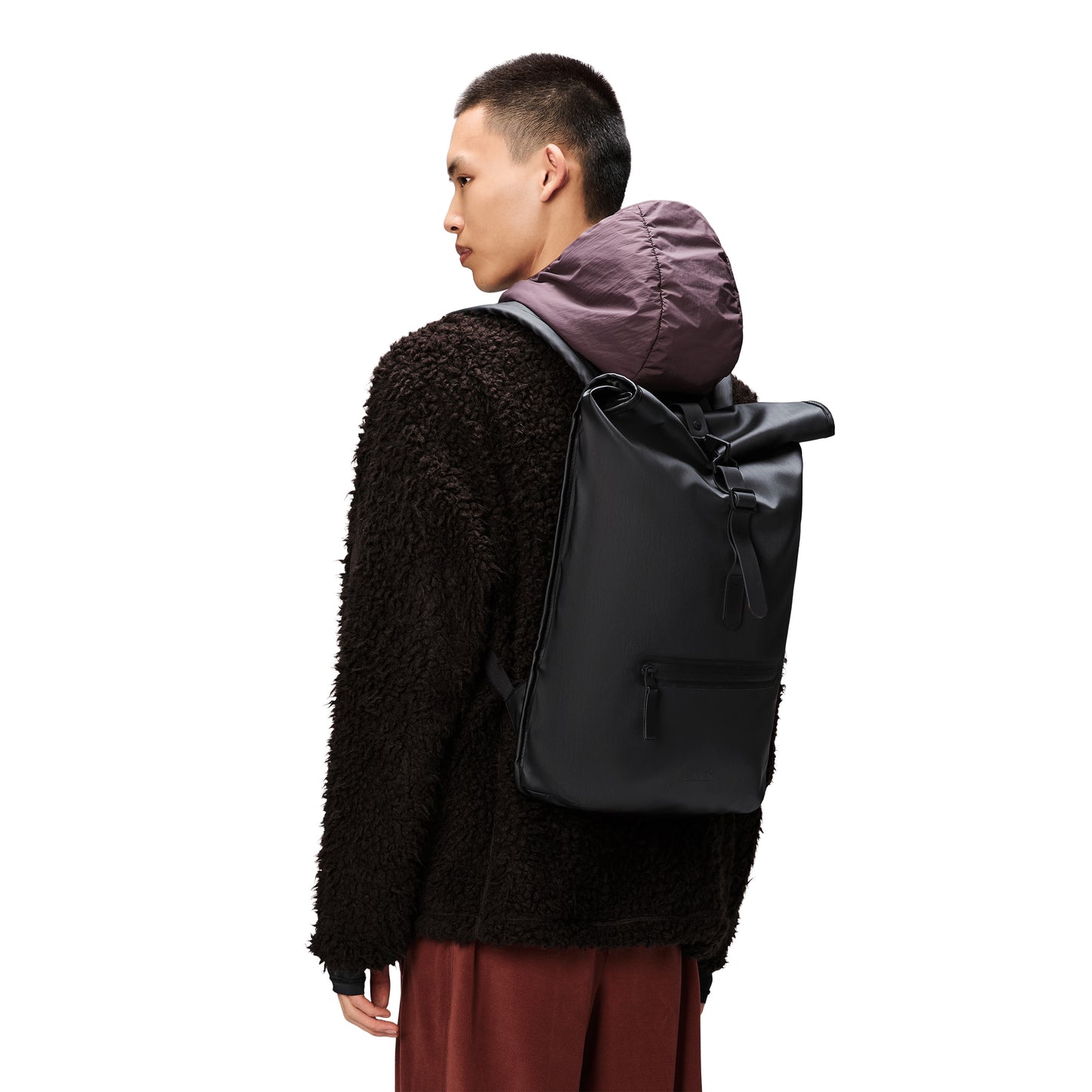 Rains Rolltop Rucksack, Black Grain