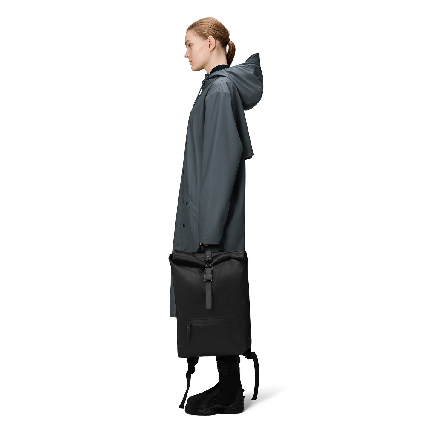 Rains Rolltop Rucksack, Black Grain