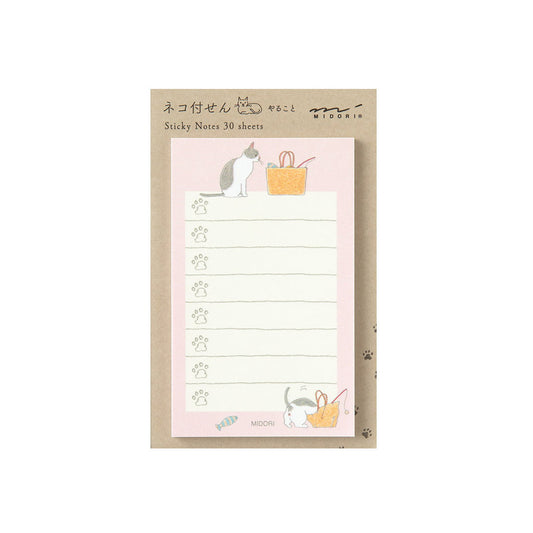 Midori Sticky Notes To Do Cat, Pink