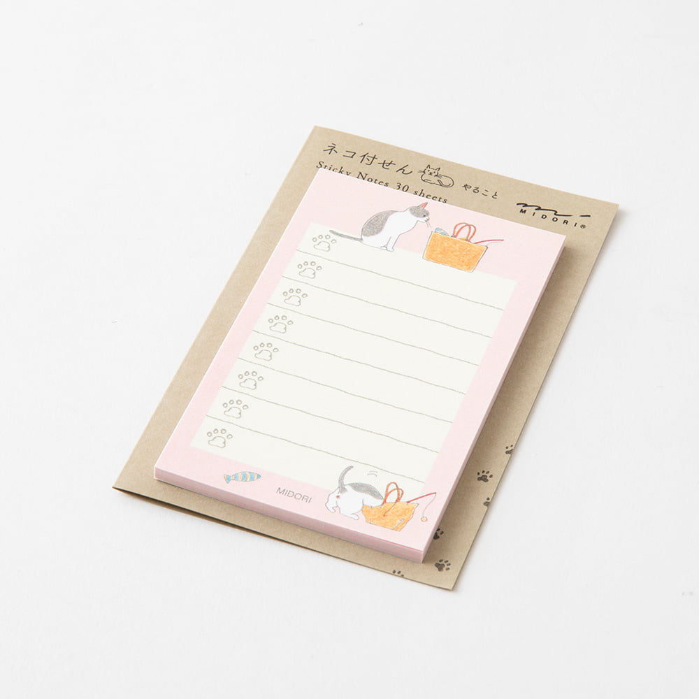 Midori Sticky Notes To Do Cat, Pink
