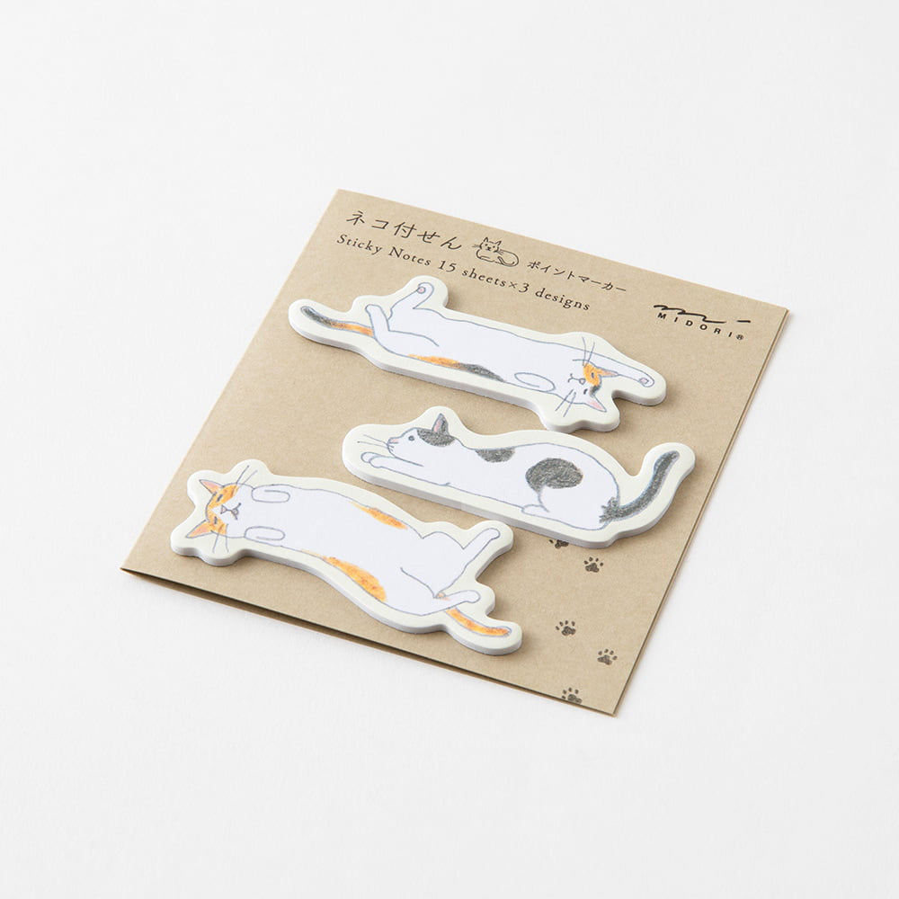 Midori Sticky Notes, Point Cat Stretching Out
