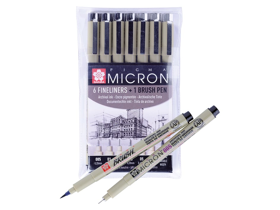 Sakura Pigma Micron Sett 7stk – 49 Sort 6 +1 Brush