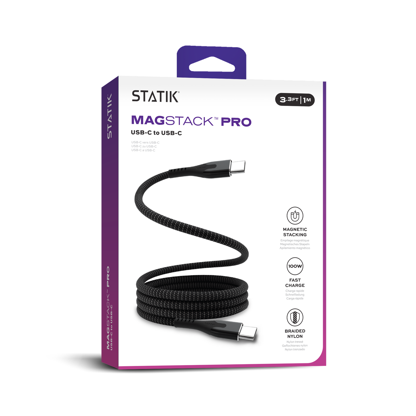 Statik® MagStack Pro USB C to USB C Cable 1.8 m, Black