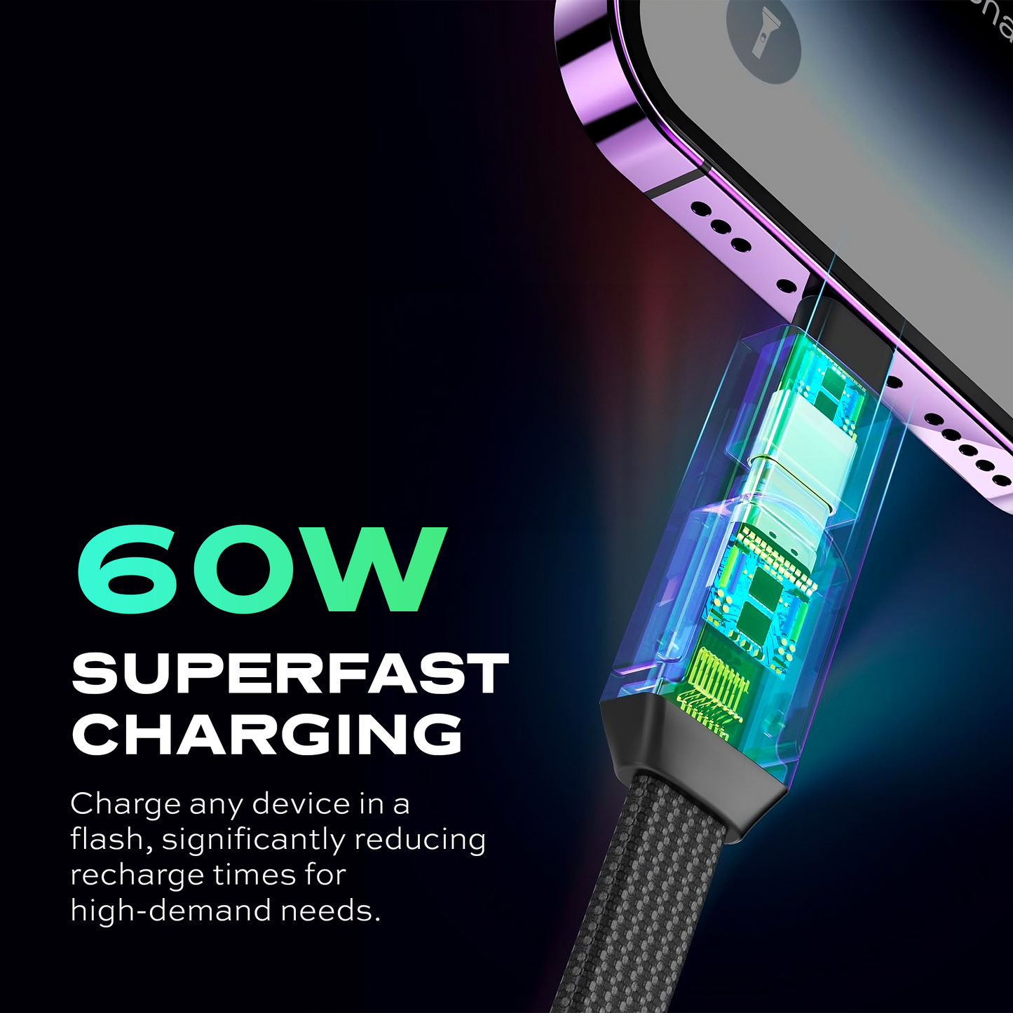 Statik® HexCharge Universal Fast Charging Cable, Black