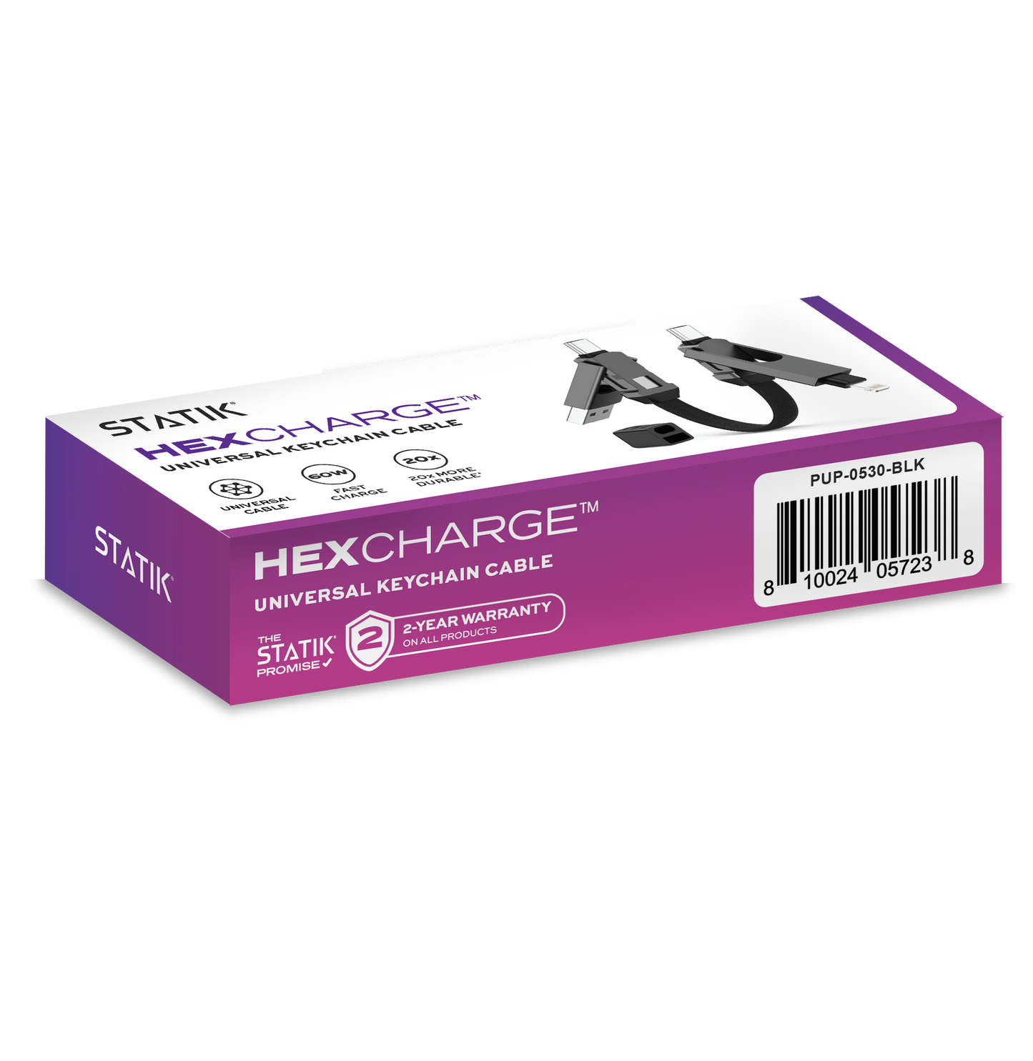 Statik® HexCharge Universal Fast Charging Cable, Black