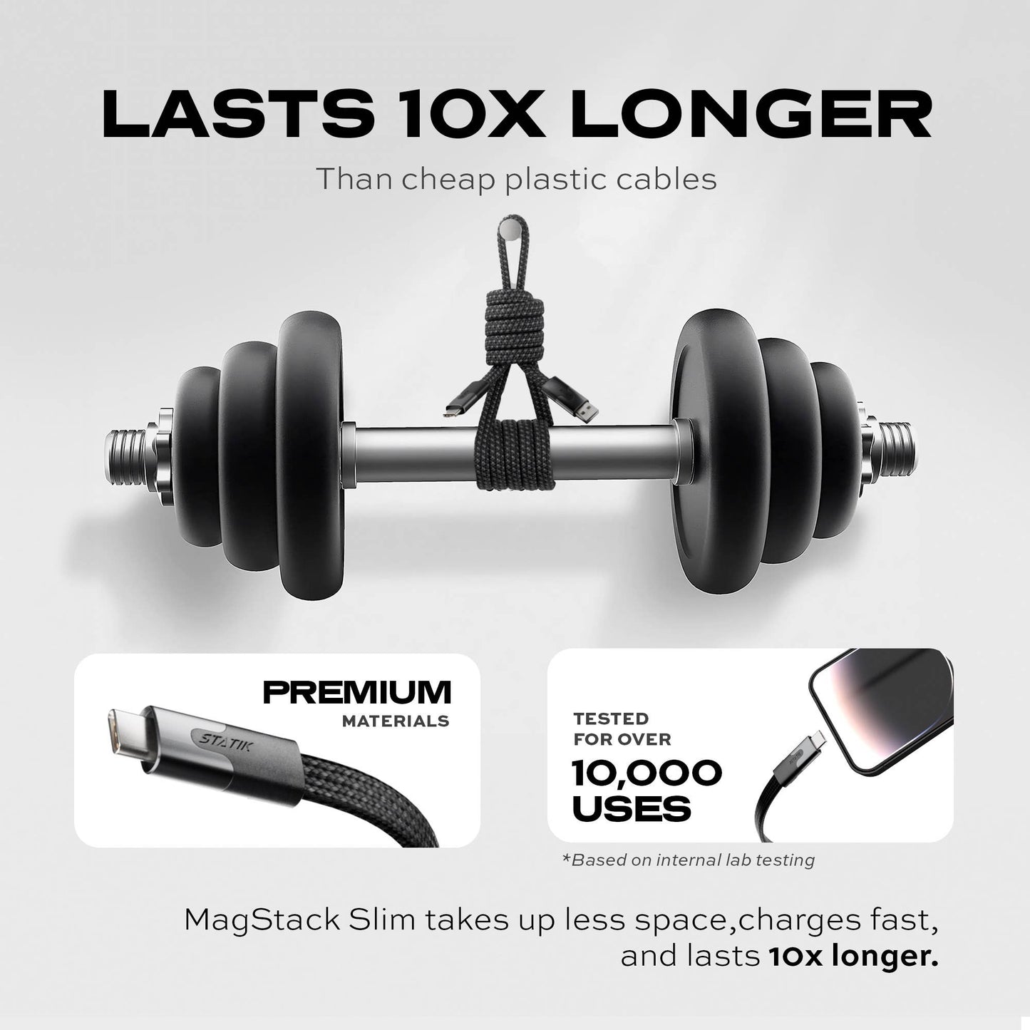 Statik® MagStack Slim USB A to USB C Cable 1 m, Black
