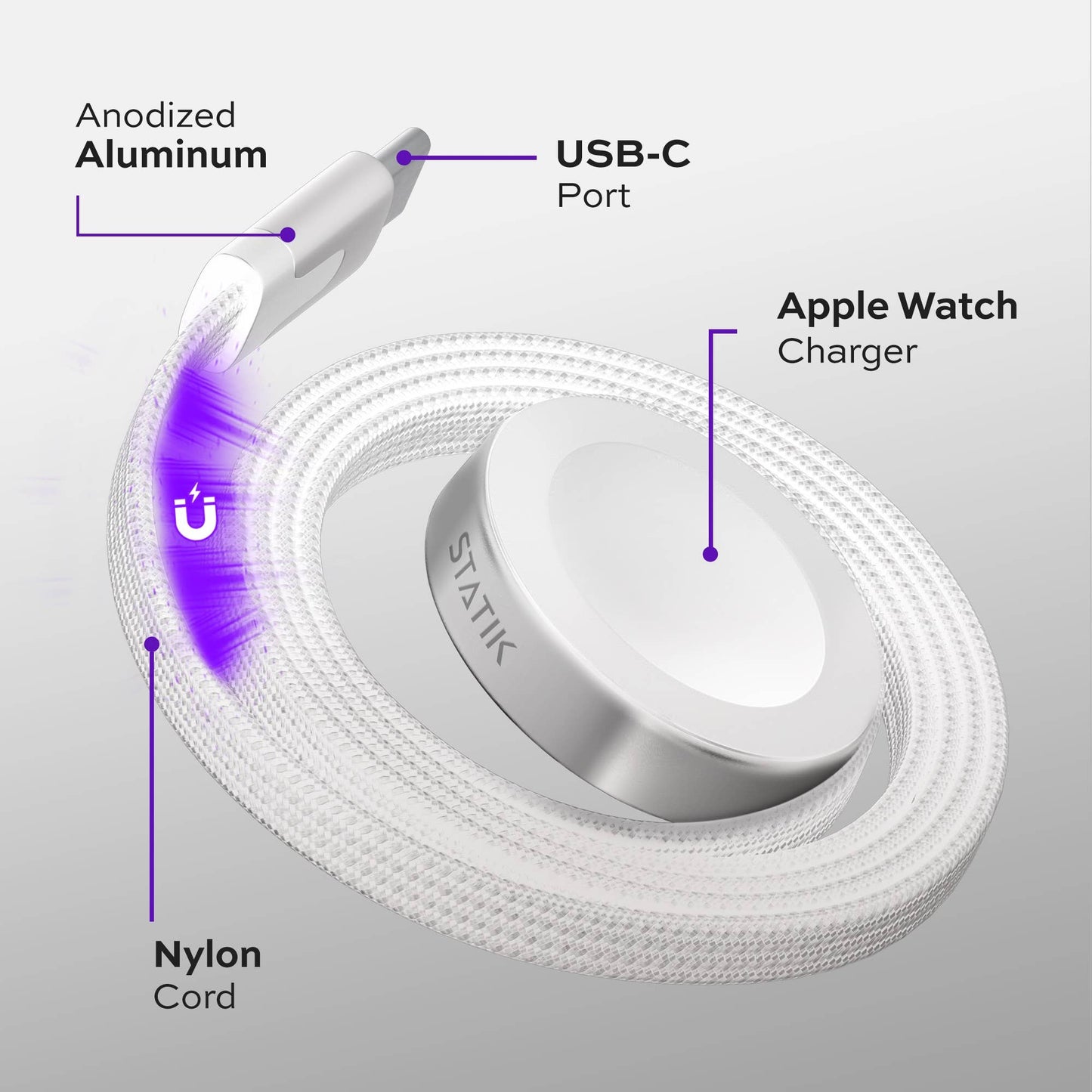 Statik® MagStack Slim Apple Watch Cable 1 m, White
