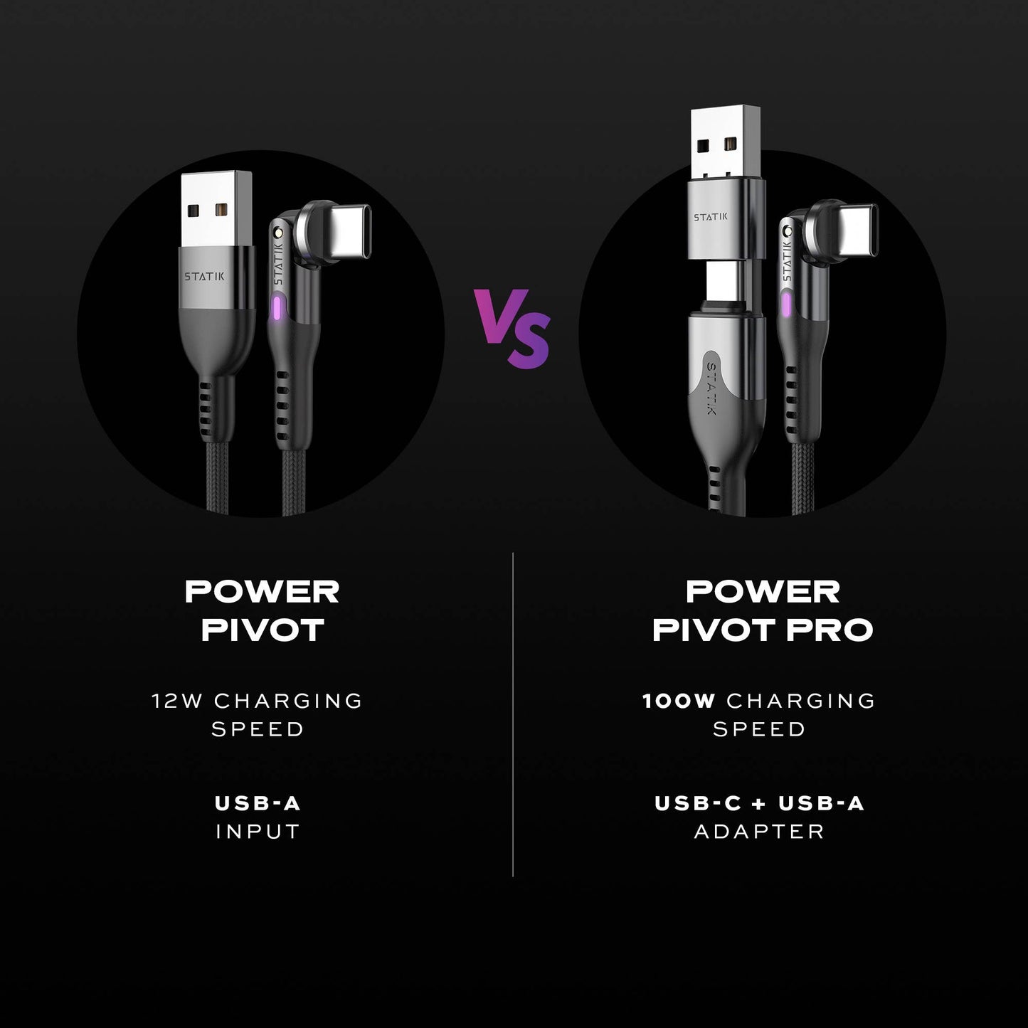 Statik® PowerPivot Pro Cable USB C til USB C 2m, Black