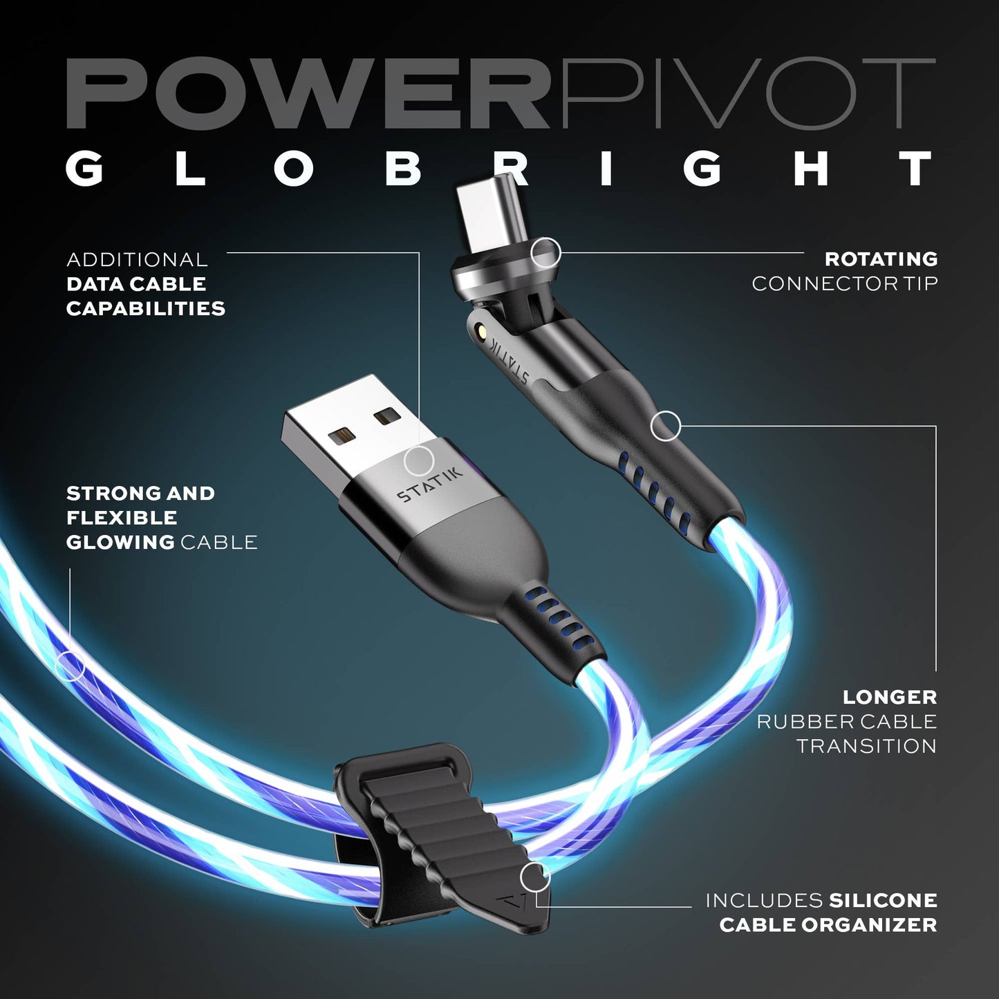 Statik® PowerPivot USB A to USB C Cable 2 m, GloBright