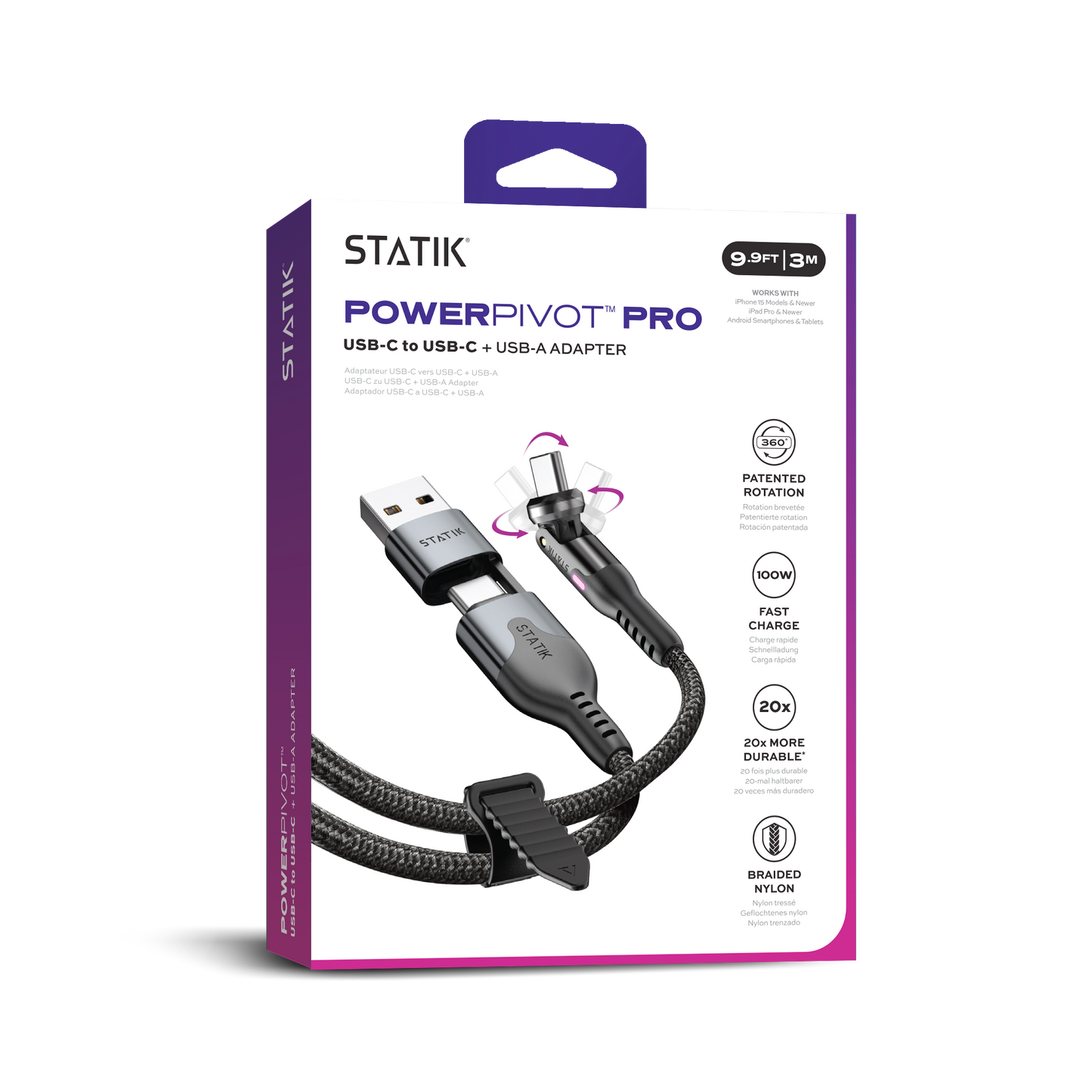 Statik® PowerPivot Pro USB C to USB C Cable 3 m, Black