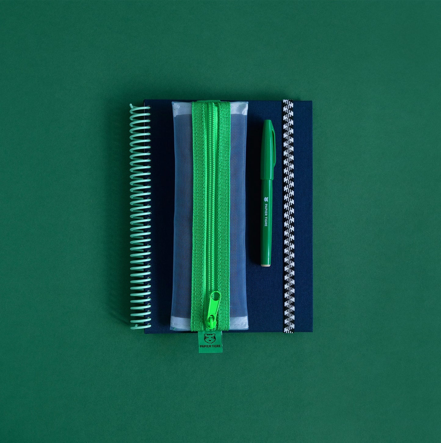 Papier Tigre Kito Elastic Pouch, Green & Light Blue