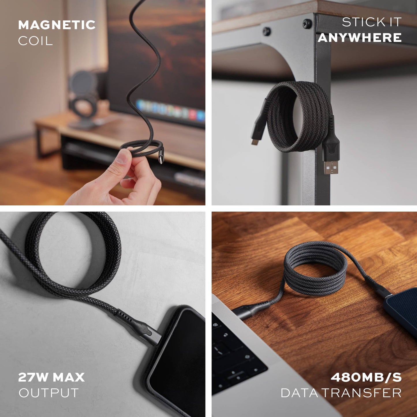 Statik® MagStack USB A to USB C Cable 1 m, Black