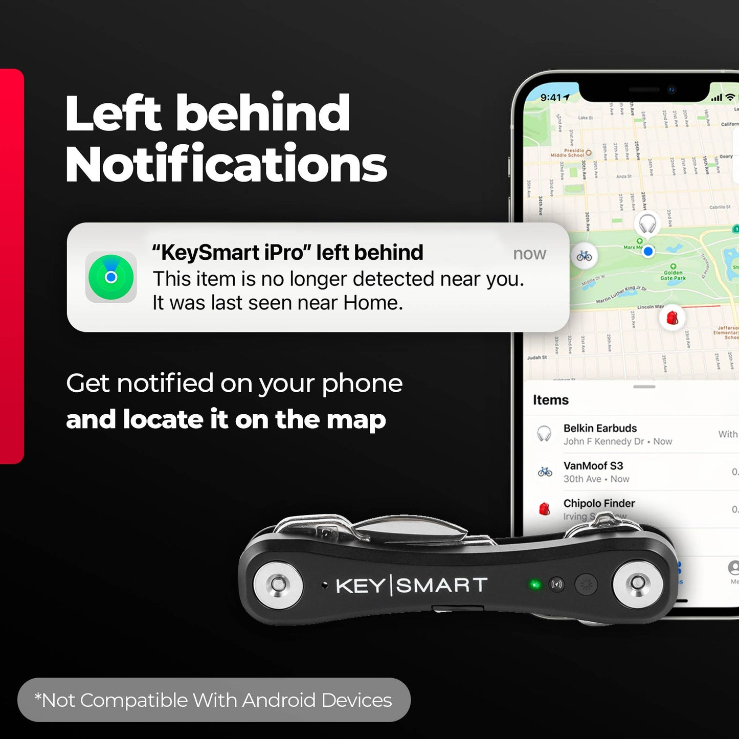 KeySmart® iPro Works with Apple Find My, Black