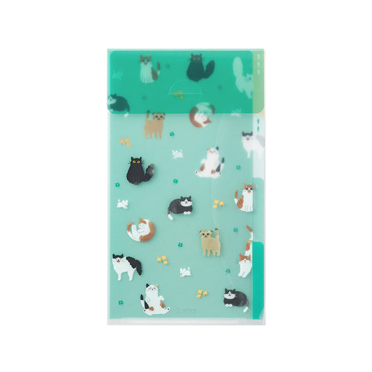 Midori 3 Pockets Clear Folder A5 Slim with Flap, Cats