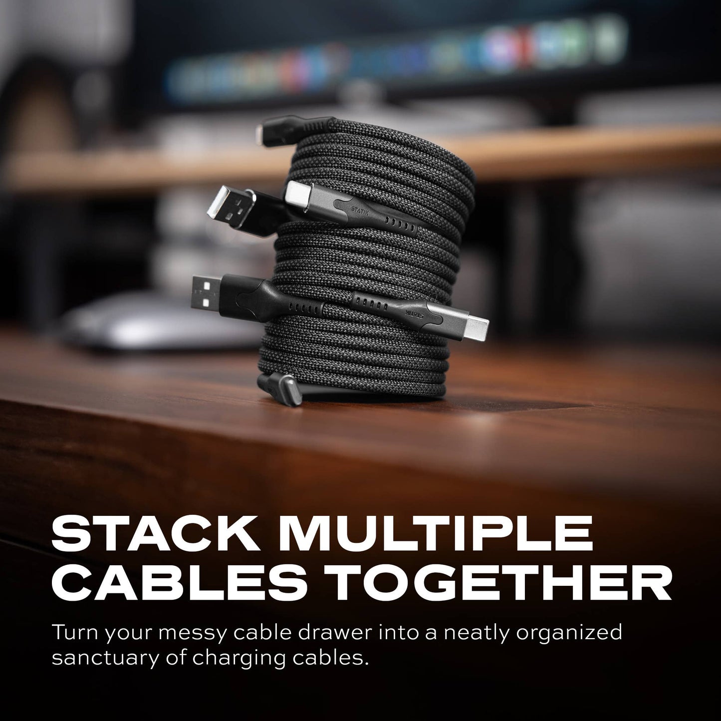 Statik® MagStack USB A to USB C Cable 1 m, Black