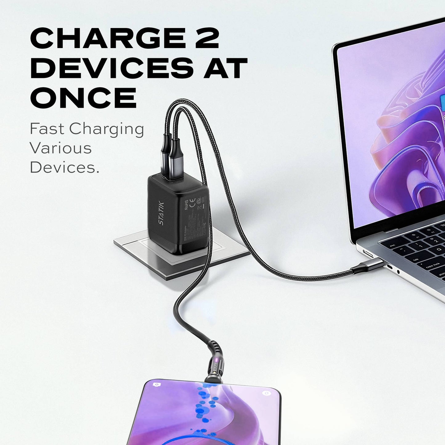 Statik® PowerPivot 45W Charging Kit USB C Cable 2 m, Black