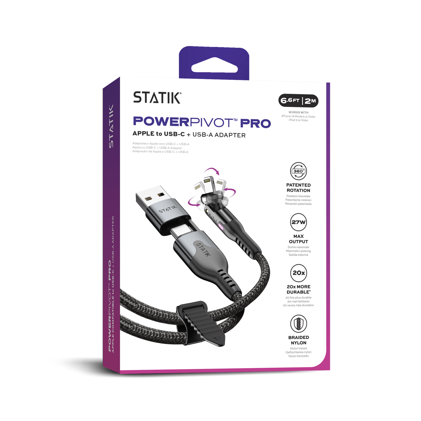 Statik® PowerPivot Pro USB C to Lightning Cable 2 m, Black