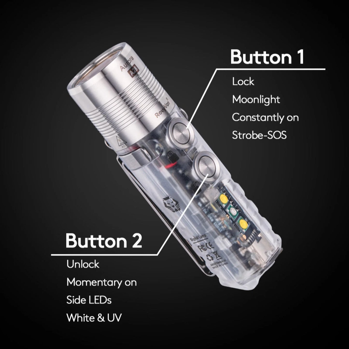 RovyVon Aurora A28 (G2) Flashlight 6500K, White/UV/White