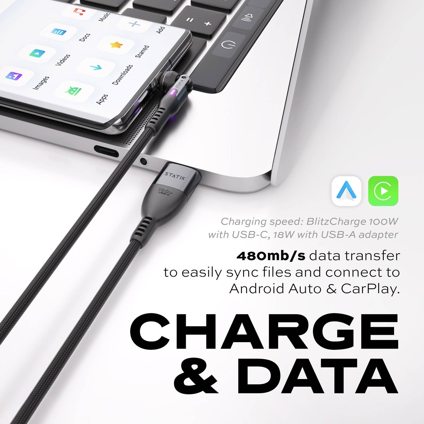 Statik® PowerPivot Pro Cable USB C til USB C 2m, Black