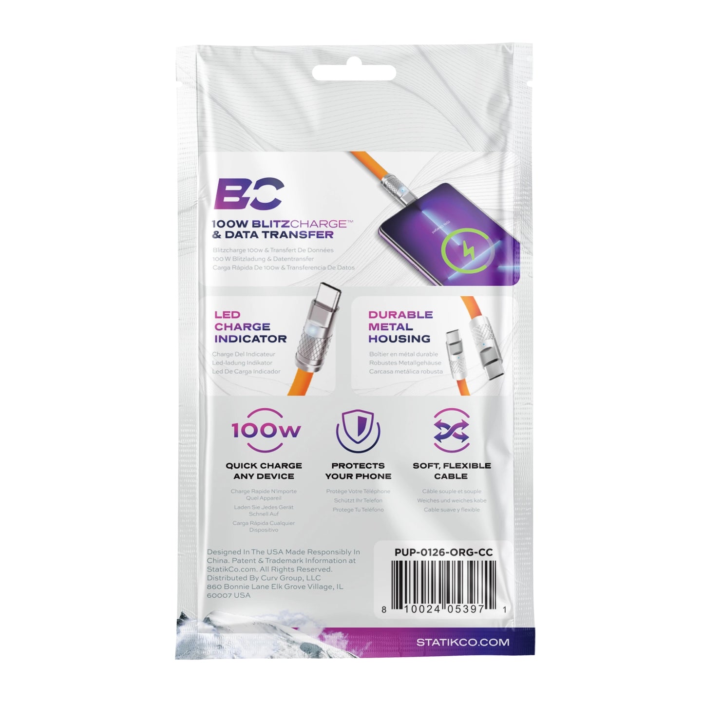 Statik® TsumoCharge 100 W USB-C To USB-C Cable 2 m, Orange