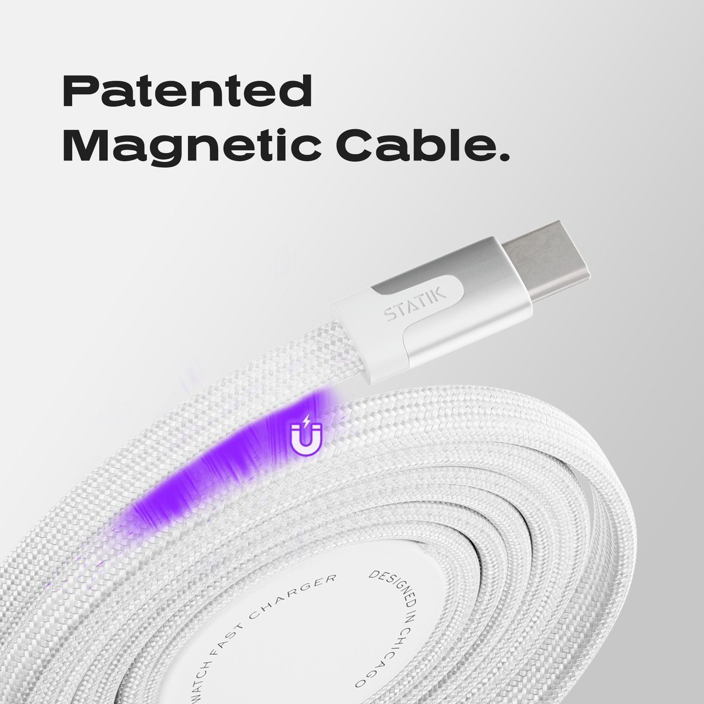 Statik® MagStack Duo USB C Cable with Apple Watch Charger 1.5 m, White
