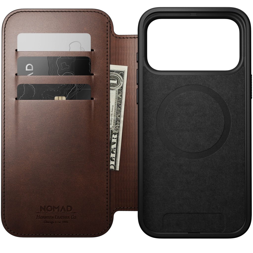 Nomad Horween Leather Folio iPhone 17 Pro Max, Rustic Brown