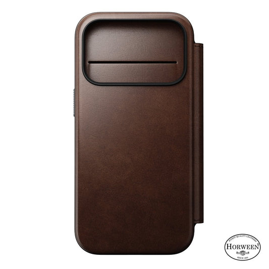 Nomad Horween Leather Folio iPhone 17 Pro, Rustic Brown