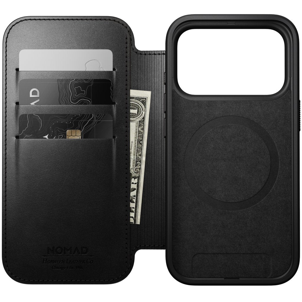 Nomad Horween Leather Folio iPhone 17 Pro, Black
