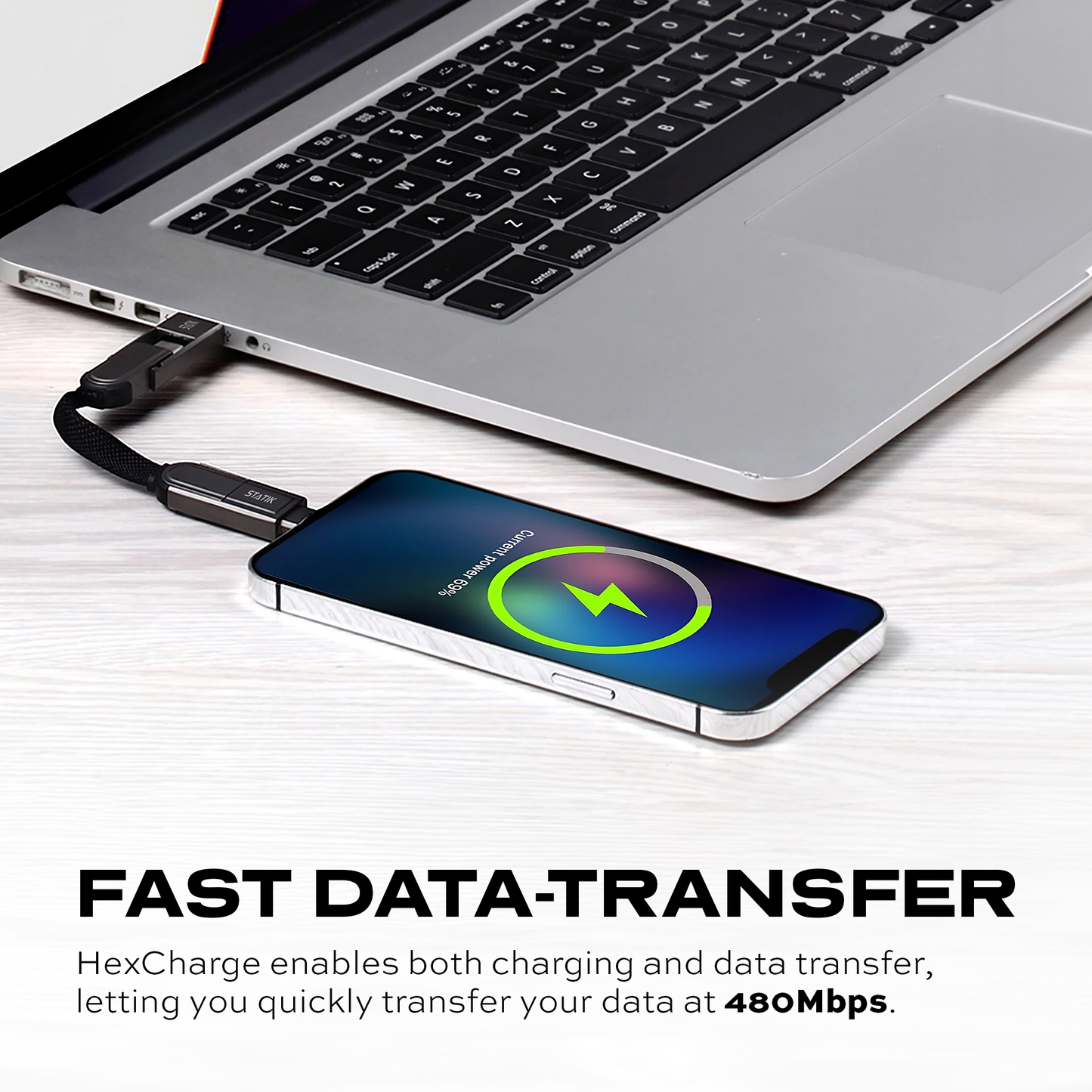 Statik® HexCharge Universal Fast Charging Cable, Black