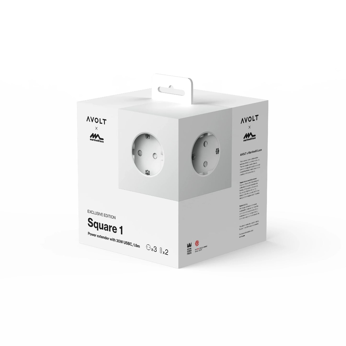 Avolt x Martinelli Luce Square 1 Skjøteledning USB-C 1.8M (30W), Opal White