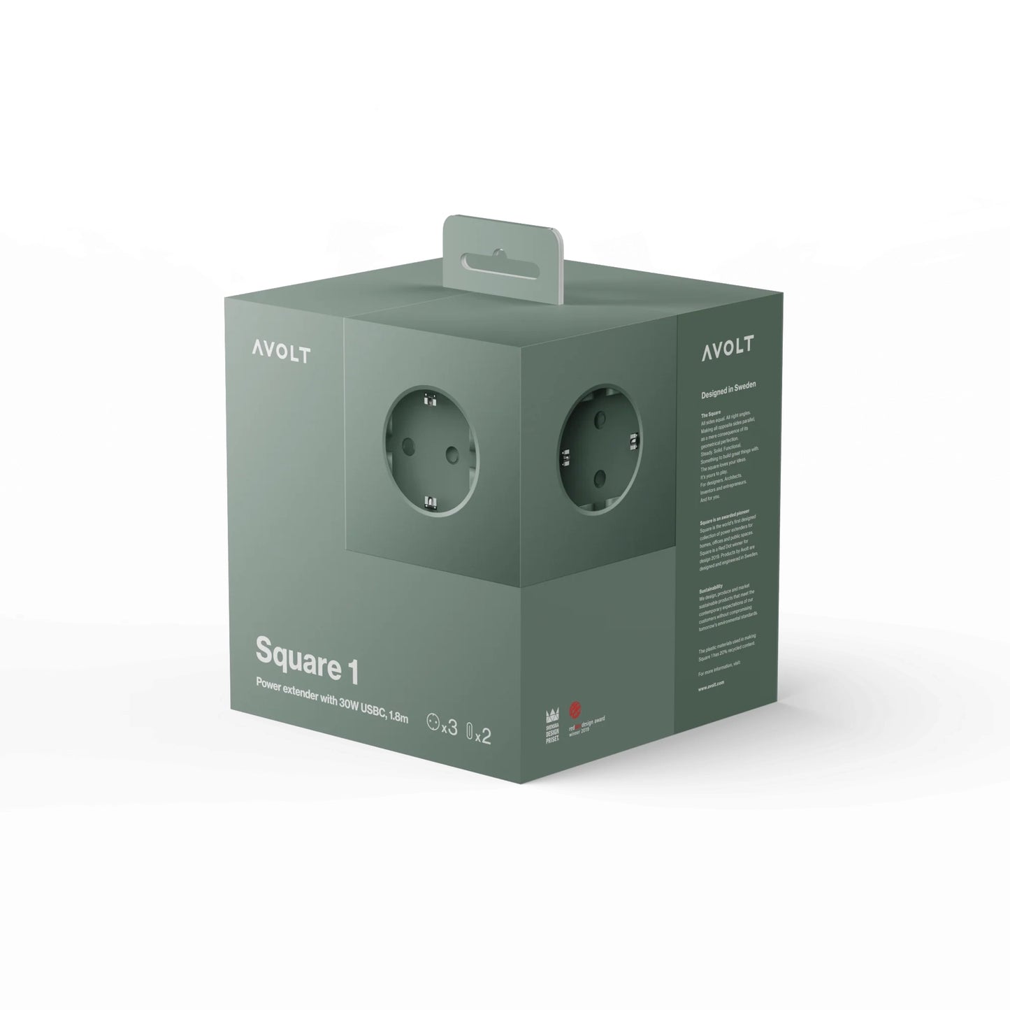 Avolt Square 1 Skjøteledning USB-C 1.8M (30W), Oak Green