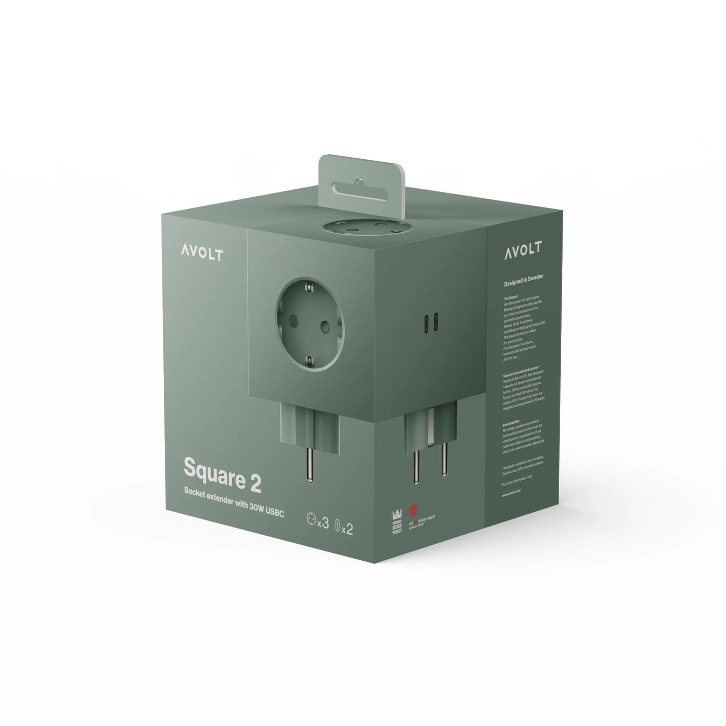 Avolt Square 2 Power Extender USB-C (30W), Oak Green