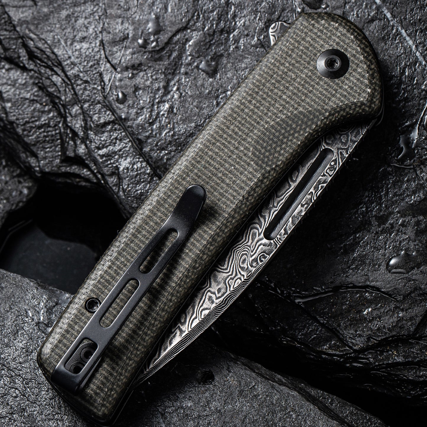 Civivi Conspirator, Dark Green Micarta / Damascus
