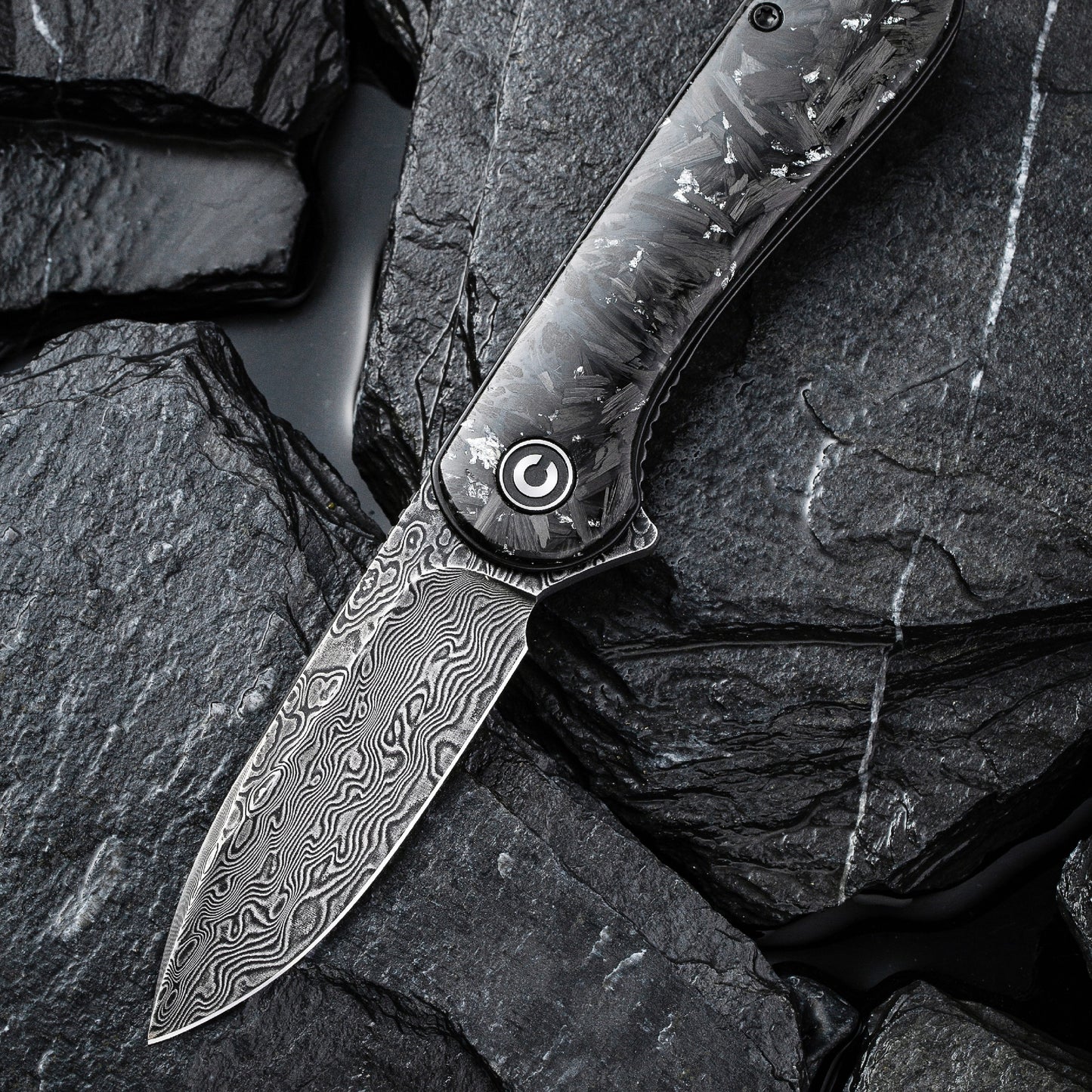 Civivi Elementum, Carbon Fiber / Silver / Damascus