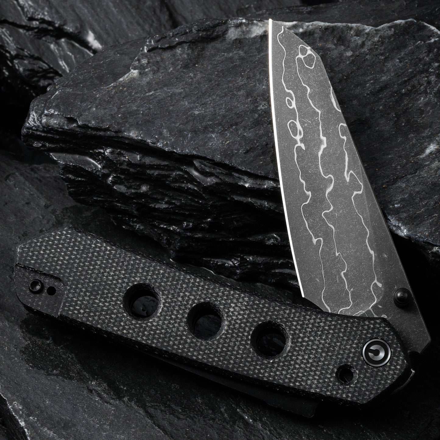Civivi Vision FG Micarta Handle Damascus Blade, Black