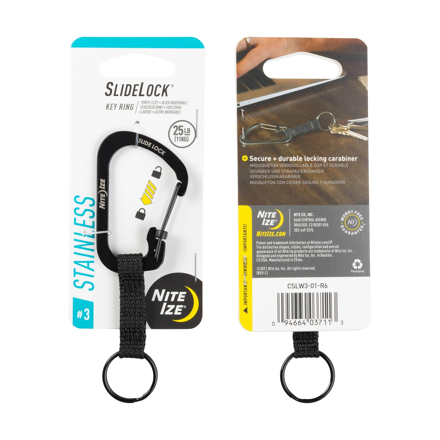 Nite Ize SlideLock® Key Ring Stainless Steel, Black
