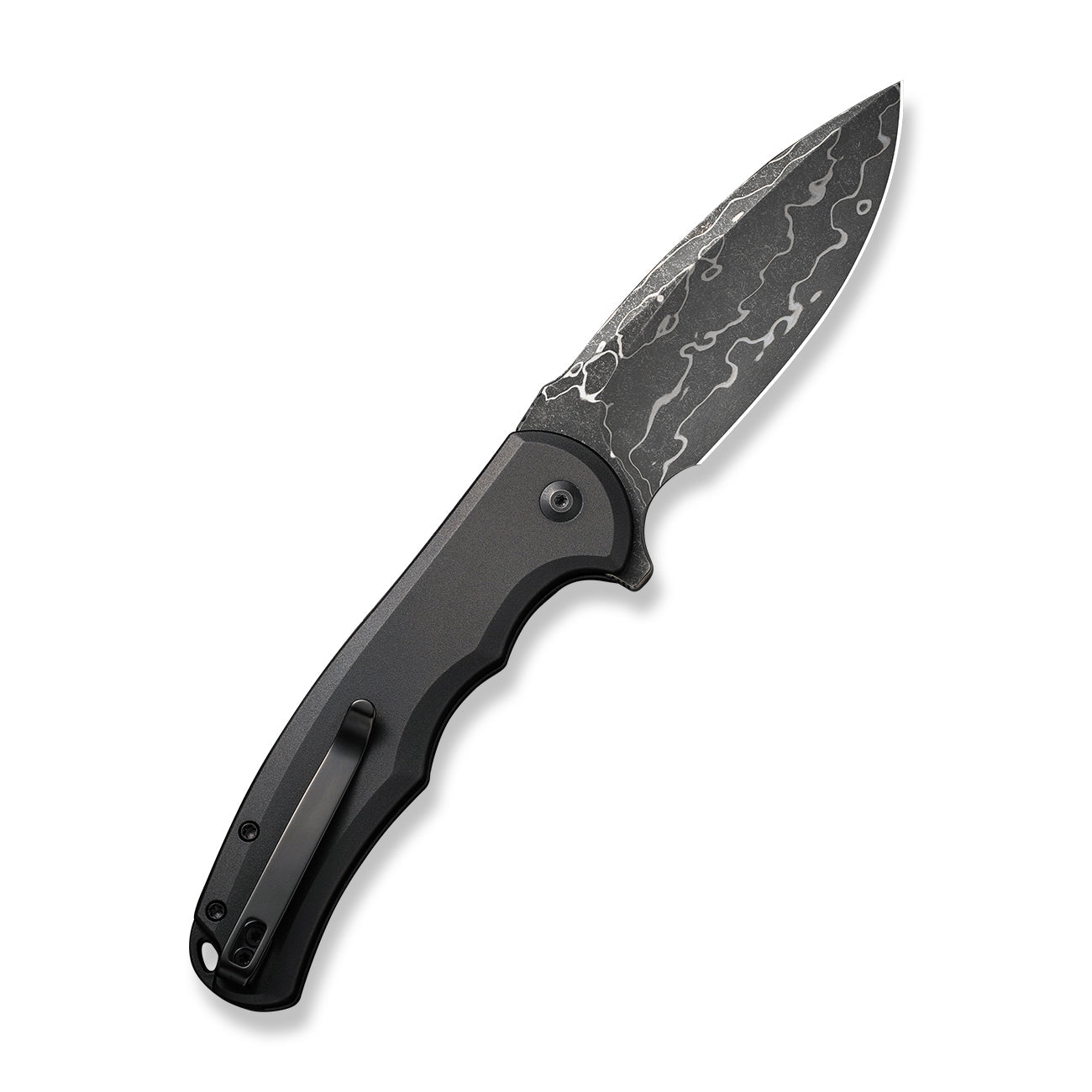 Civivi Button Lock Praxis Knife, Black Aluminium / Damascus
