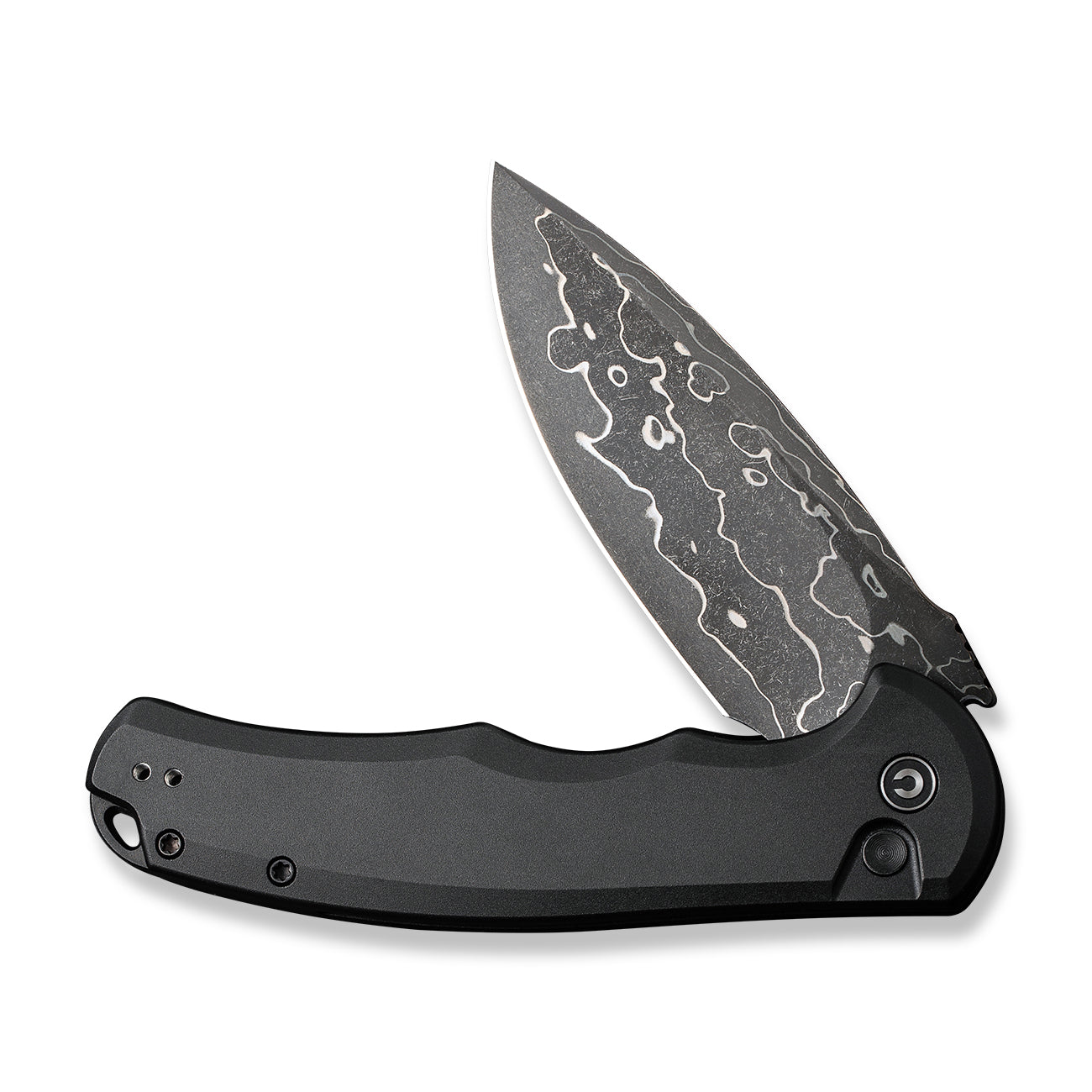 Civivi Button Lock Praxis Knife, Black Aluminium / Damascus