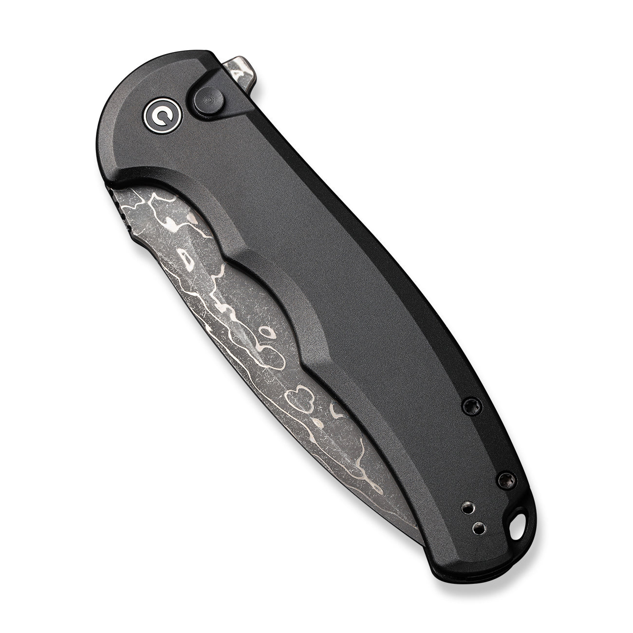 Civivi Button Lock Praxis Knife, Black Aluminium / Damascus