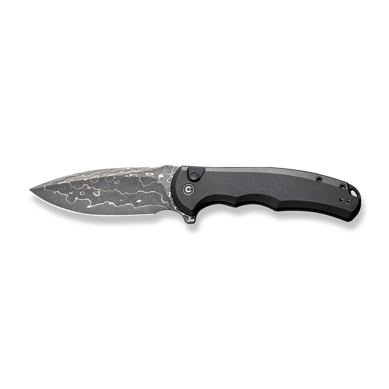 Civivi Button Lock Praxis Knife, Black Aluminium / Damascus