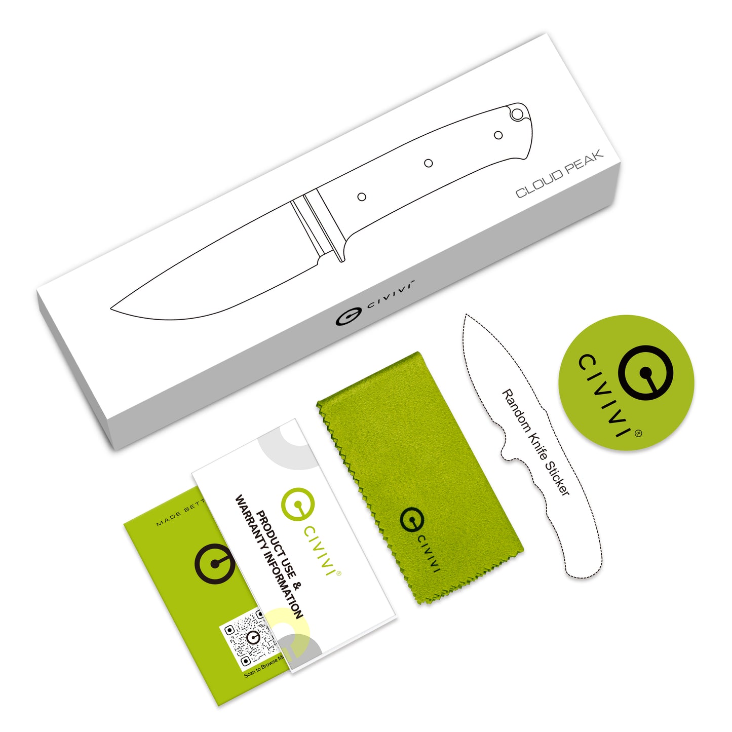Civivi Cloud Peak Fixed Blade, OD Green G10 NickelSilver Guard / Satin