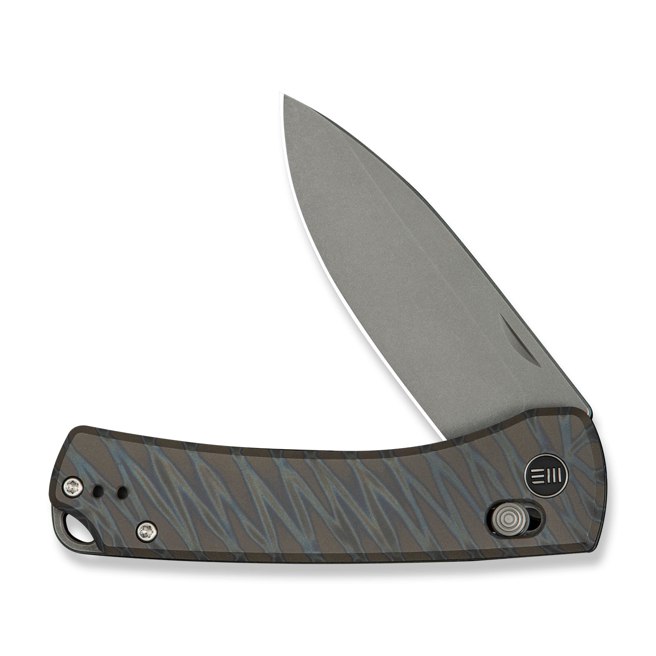 WEKNIFE Nightblade, Tiger Stripe Pattern Flamed Titanium / Gray Stonewashed