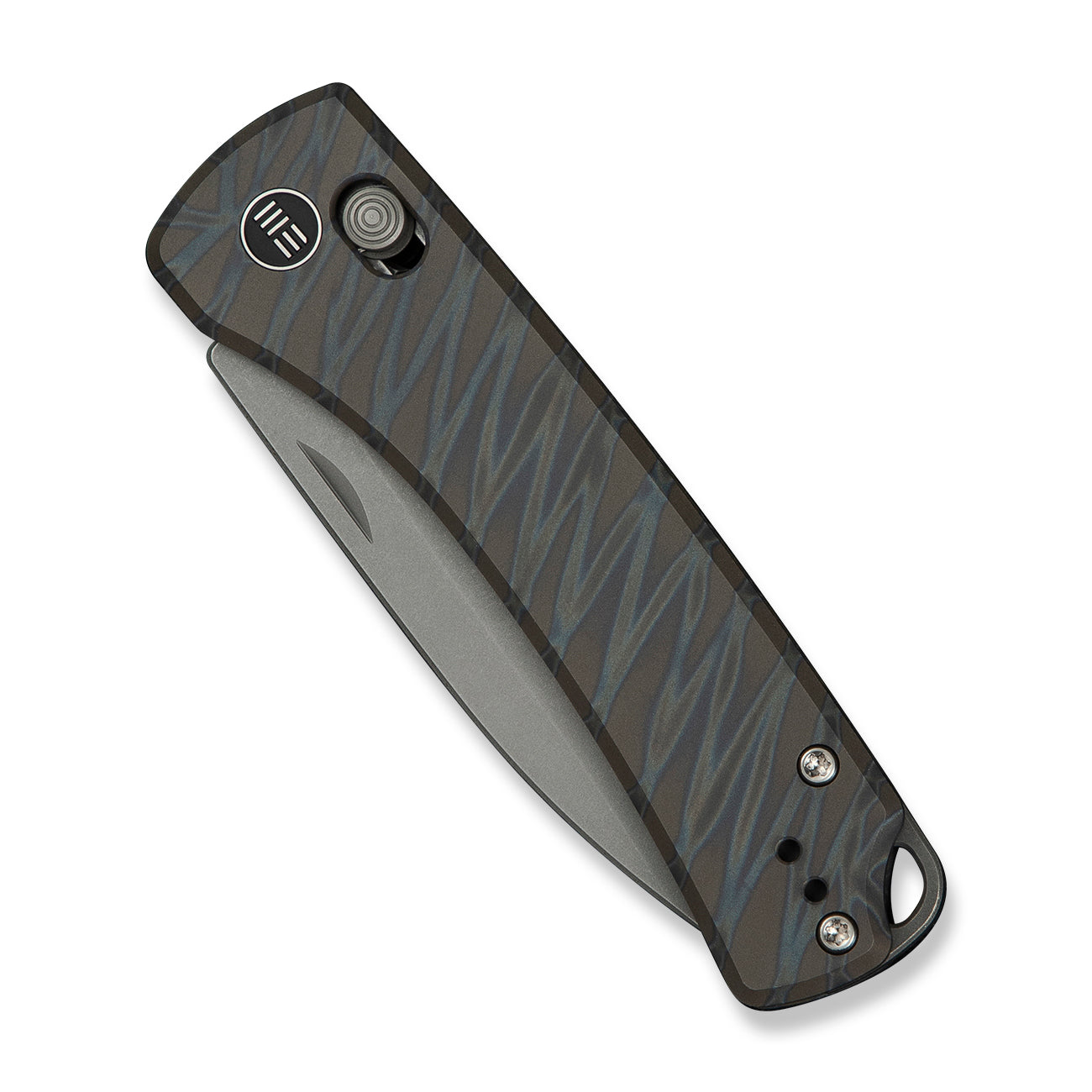 WEKNIFE Nightblade, Tiger Stripe Pattern Flamed Titanium / Gray Stonewashed