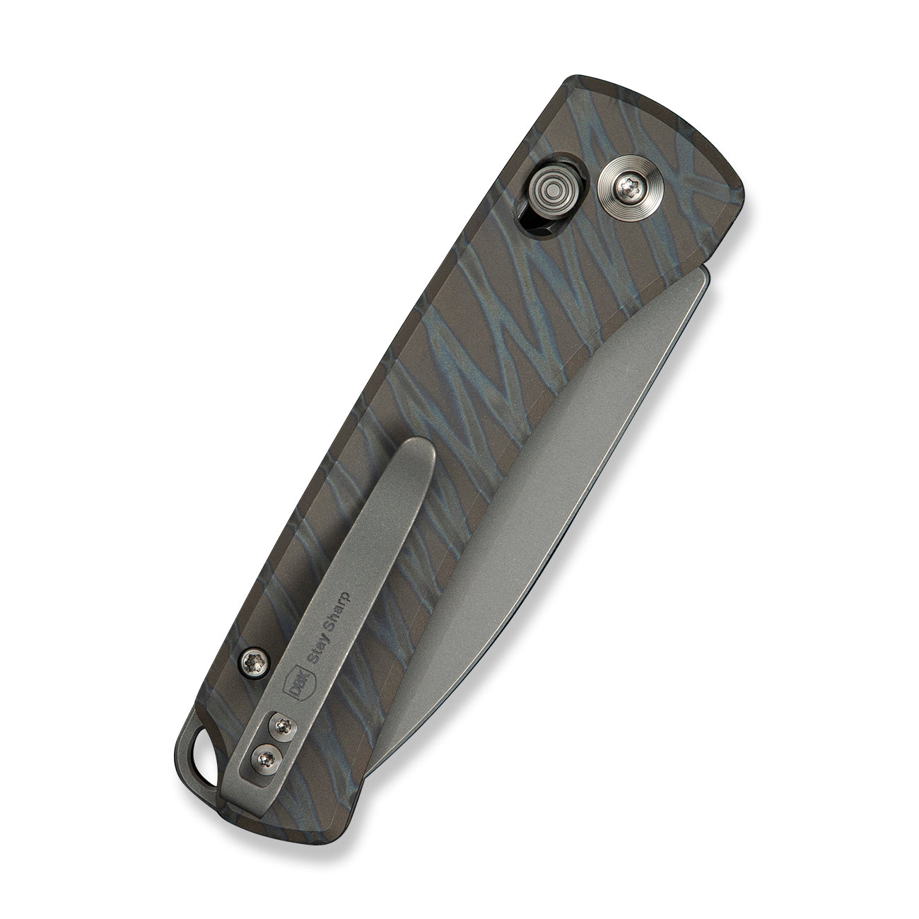 WEKNIFE Nightblade, Tiger Stripe Pattern Flamed Titanium / Gray Stonewashed