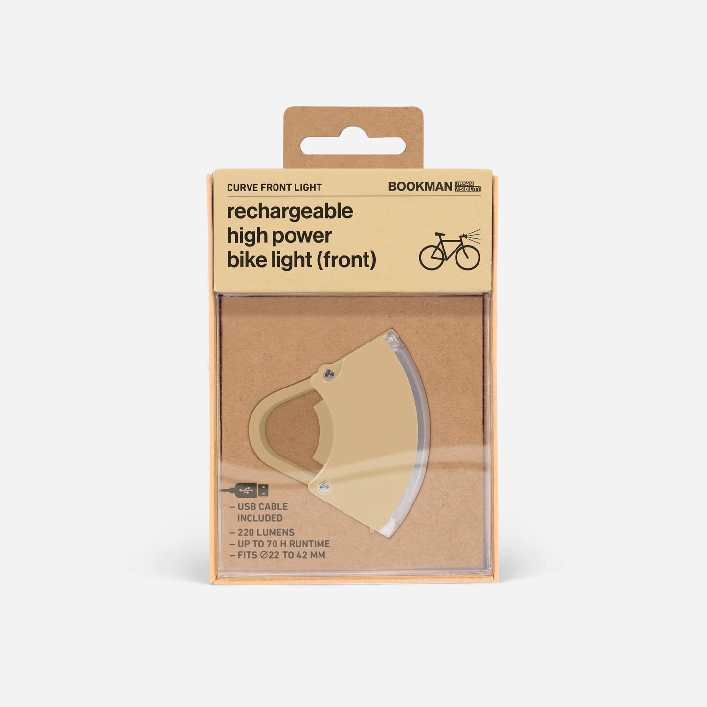 Bookman Urban Visibility Curve Front Bike Light (Award-winning), Beige