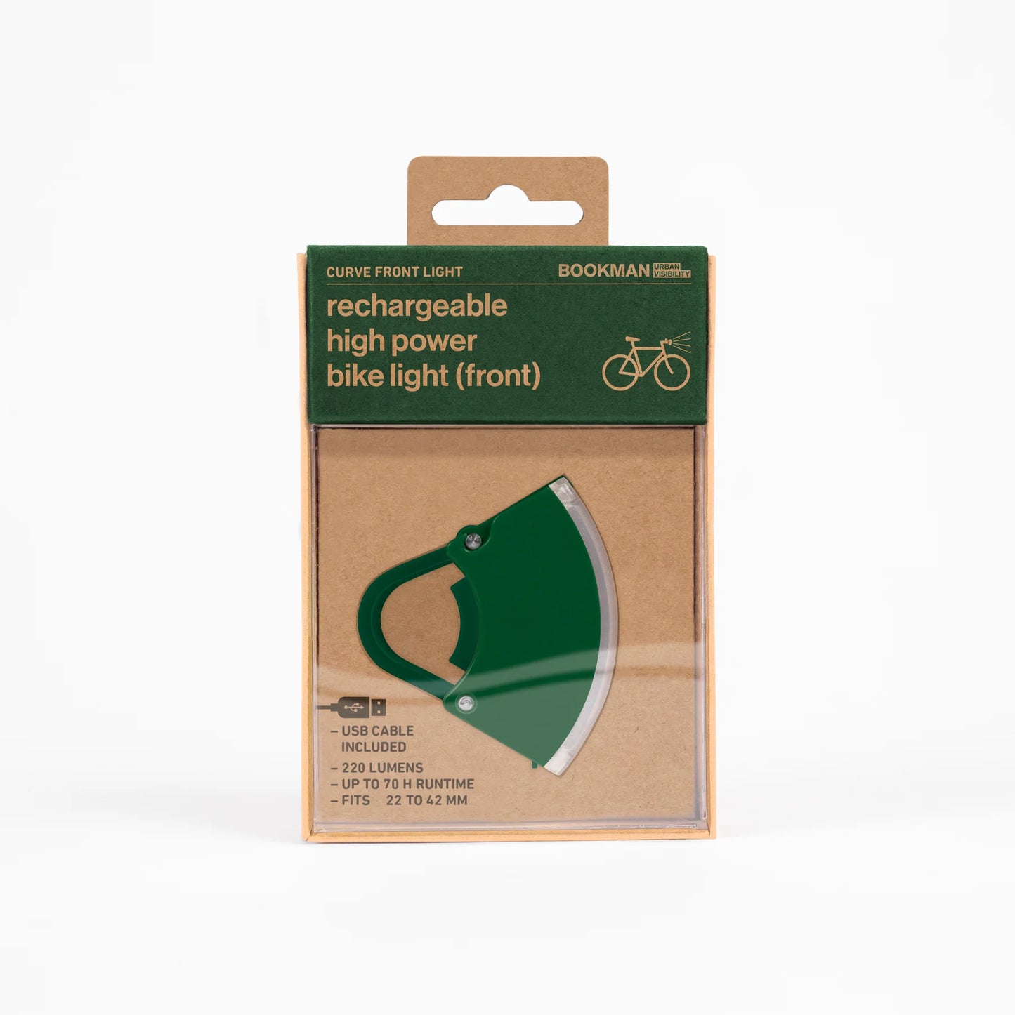Bookman Urban Visibility Curve Front Bike Light (Award-winning), Green