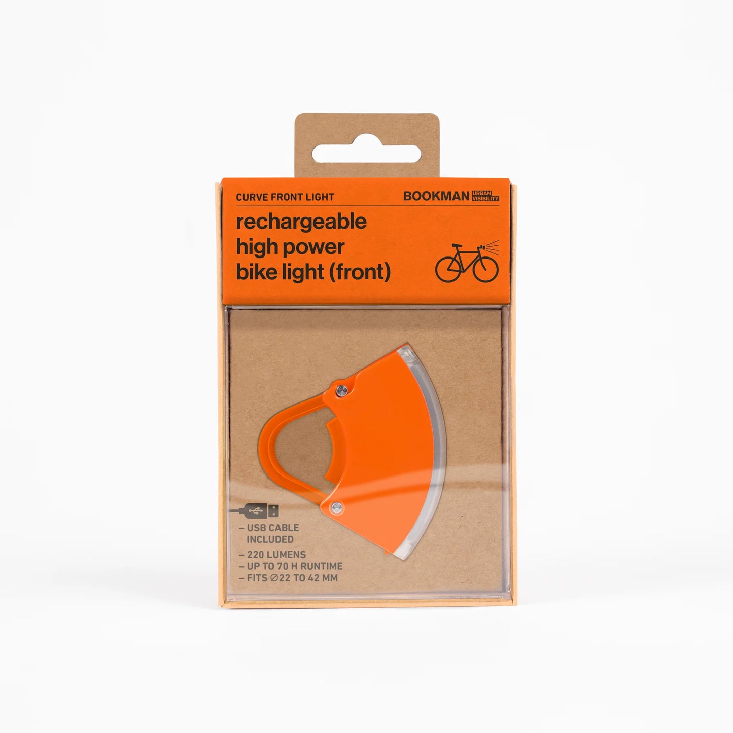 Bookman Urban Visibility Curve Front Bike Light (Award-winning), Orange