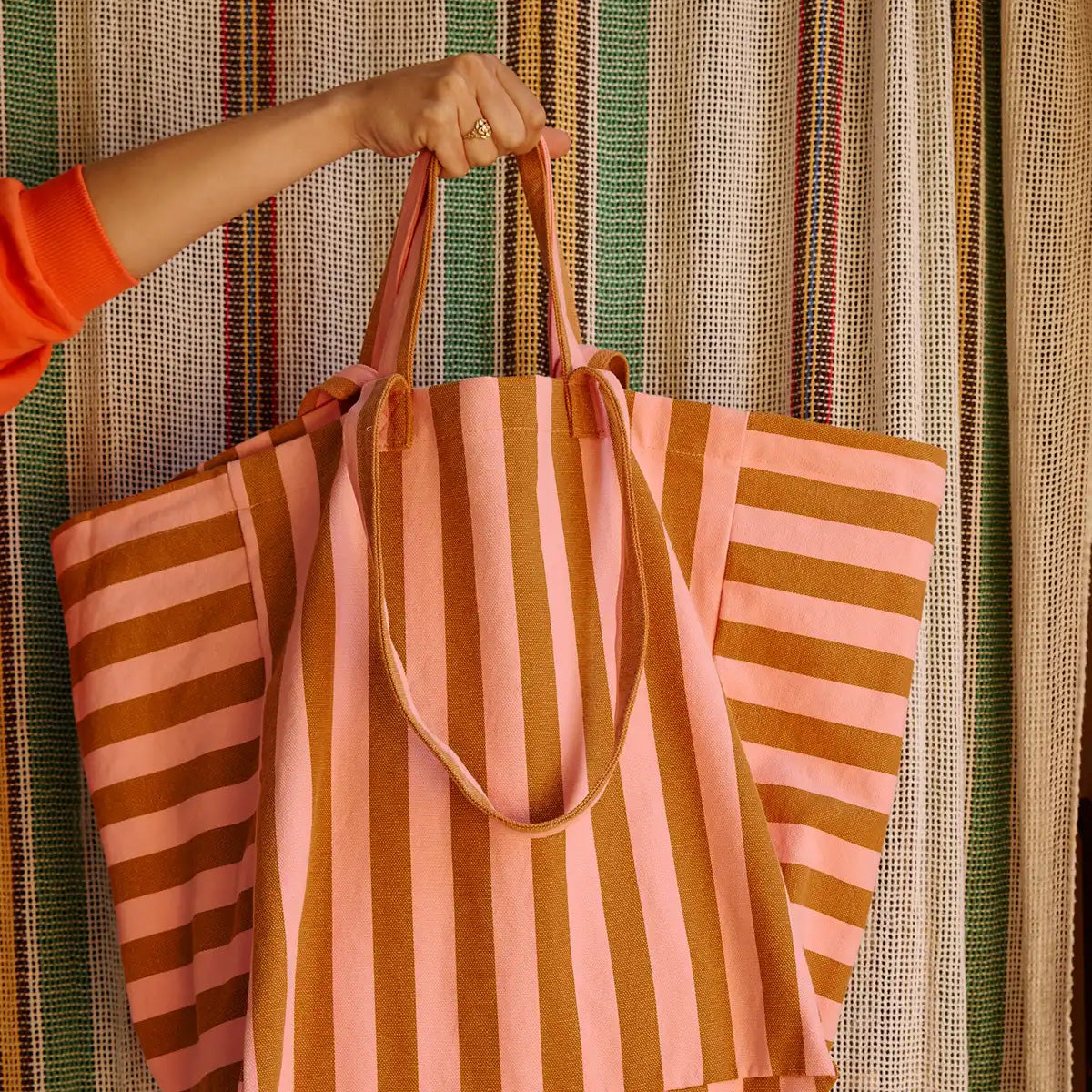 Rose in April Elisa Tote bag Stripes, Strawberry / Caramel