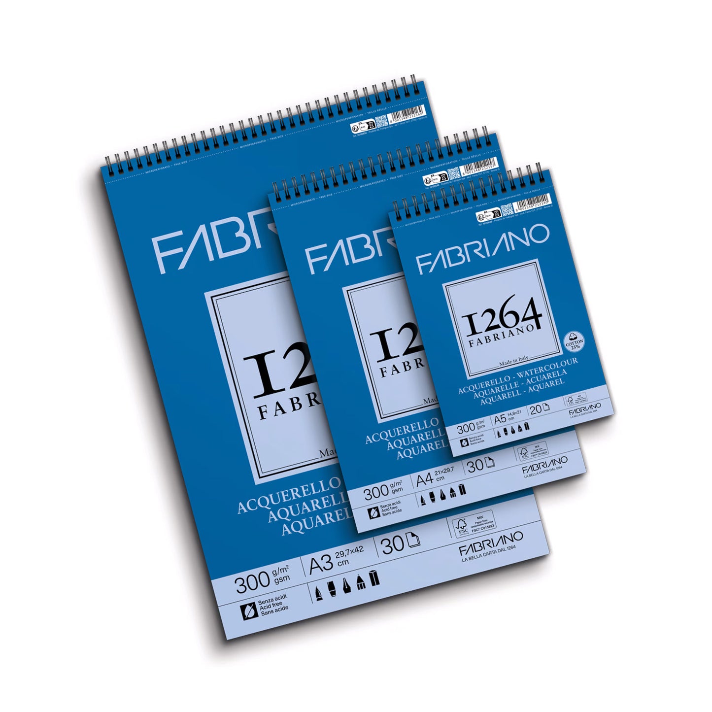 Fabriano 1264 Watercolour Spiral 300g A5 (20 ark)